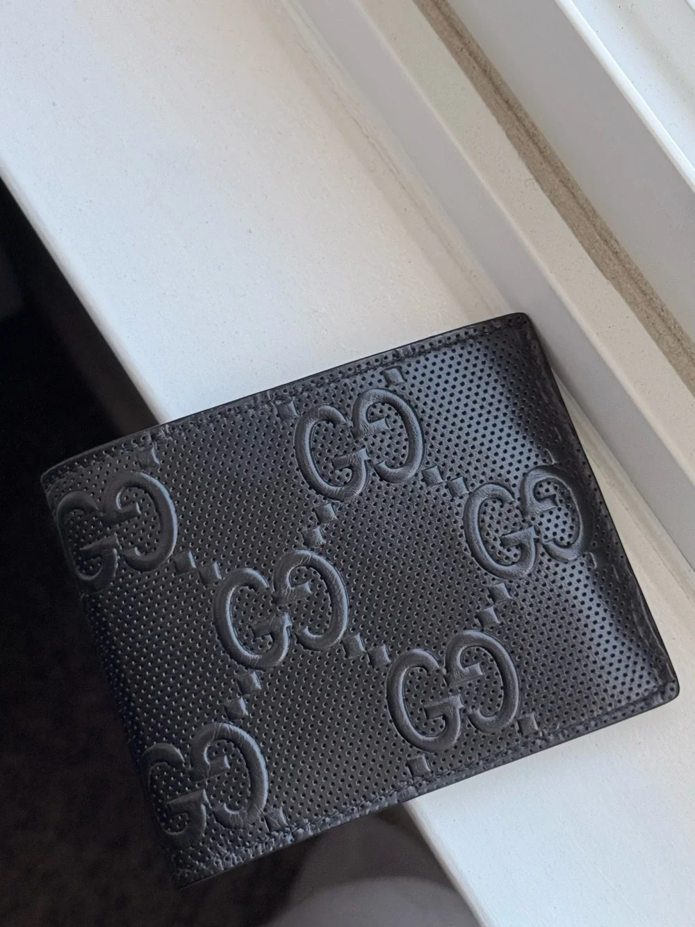 Gucci Black Perforated Embossed GG Leather Wallet